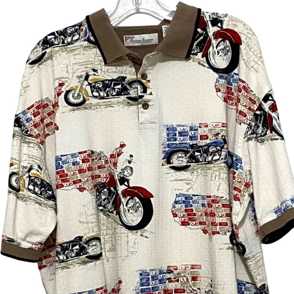 Patriotic Motorcycles Mens‎ Golf Polo Shirt Americana Biker Textured Retro XL